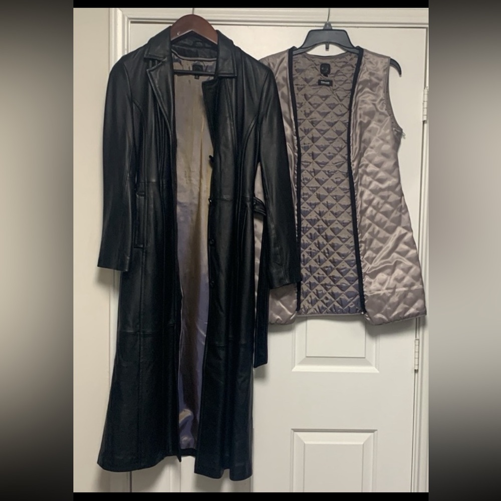 Thinsulate Genuine Long Women’s Black Leather Trench Coat - Picture 8 of 16